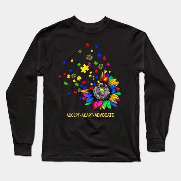 Cute Sunflower Accept Adapt Advocate Autism Awareness Long Sleeve T-Shirt by Magazine